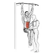 Ejercicio Elevación de rodillas colgante asistida con lanzamiento para trabajar abdominales