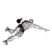 Ejercicio Con kettlebell extendido rango a un brazo press en suelo para trabajar pectorales
